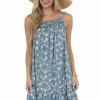 Ces Femme Dusty Slate Floral Print Sleeveless Short Ruffled Dress