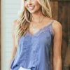 Umgee Tops Dusty Blue Eyelash Lace Adjustable Strap Cami