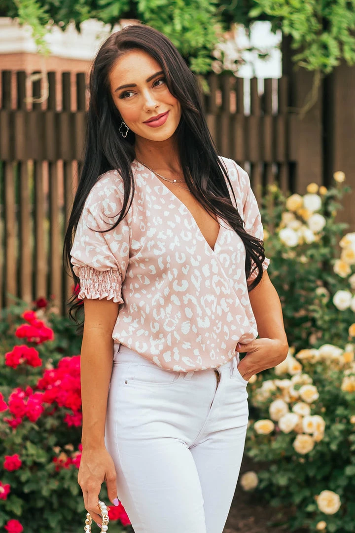 Vine & Love Tops Dusty Blush Leopard Print Puff Sleeve Blouse 4 Vine & Love Tops Dusty Blush Leopard Print Puff Sleeve Blouse