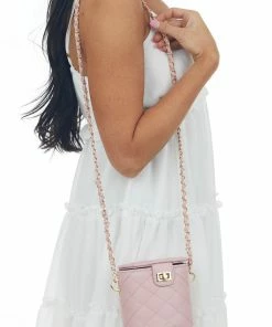 Fame Accessories Dusty Blush Quilted Chain Strap Mini Bucket Bag