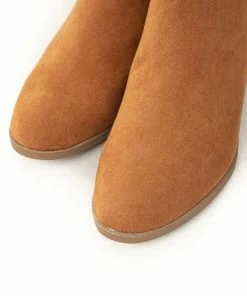 East Lion Corp. Dusty Copper Faux Suede Stacked Heel Booties Shoes