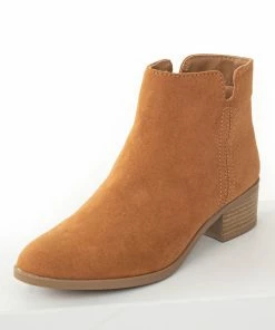 East Lion Corp. Dusty Copper Faux Suede Stacked Heel Booties Shoes