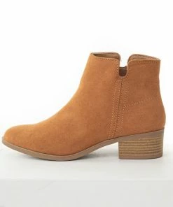 East Lion Corp. Dusty Copper Faux Suede Stacked Heel Booties Shoes