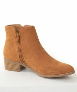 East Lion Corp. Dusty Copper Faux Suede Stacked Heel Booties Shoes