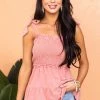 Heyson Dusty Coral Washed Shoulder Tie Smocked Tiered Top 2 Heyson Dusty Coral Washed Shoulder Tie Smocked Tiered Top