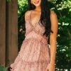 Sweet Lemon Dresses Dusty Rose Paisley Print Ruffle Tiered Mini Dress