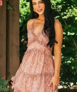 Sweet Lemon Dresses Dusty Rose Paisley Print Ruffle Tiered Mini Dress