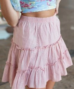 HYFVE Bottoms Dusty Blush Eyelet Lace Tiered Short Skirt