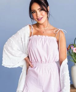 HYFVE Dusty Blush Gingham Sleeveless Woven Romper