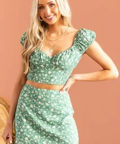 LE LIS Bottoms Dusty Jade Floral Print Woven Mini Skirt