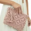 Fame Accessories Dusty Pink Crochet Clutch Tassel Purse