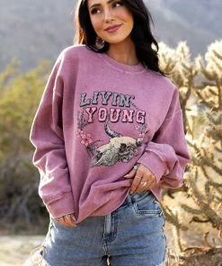 Sweet Claire Dusty Rose'Livin' Young' Graphic Sweatshirt Tops