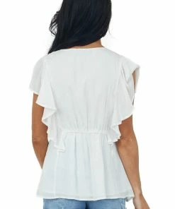 Doe & Rae Eggshell Button Up Ruffle Sleeve Blouse Tops 12 Doe & Rae Eggshell Button Up Ruffle Sleeve Blouse Tops