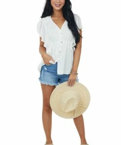 Doe & Rae Eggshell Button Up Ruffle Sleeve Blouse Tops 10 Doe & Rae Eggshell Button Up Ruffle Sleeve Blouse Tops