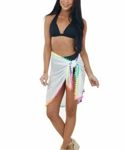 Miss Sparkling Eggshell Rainbow Tassel Sarong Wrap Beach Cover Up Accessories