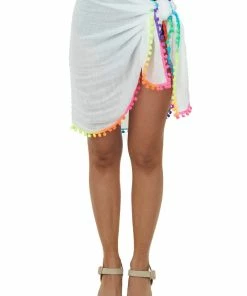 Miss Sparkling Eggshell Rainbow Tassel Sarong Wrap Beach Cover Up Accessories