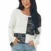 BiBi Tops Eggshell And Black Lace Long Sleeve Top