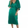 She + Sky Dresses Emerald Green Kimono Sleeve Satin Midi Dress