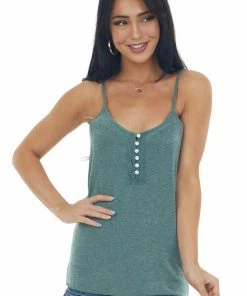 Ces Femme Faded Forest Sleeveless Henley Knit Top