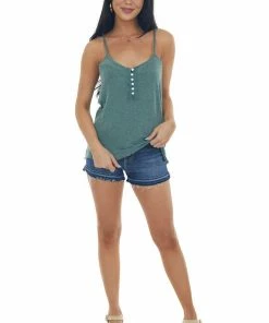 Ces Femme Faded Forest Sleeveless Henley Knit Top