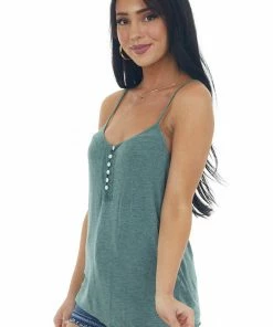 Ces Femme Faded Forest Sleeveless Henley Knit Top