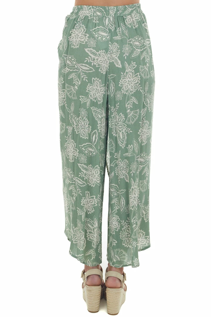 Lush Clothing Faded Jade Floral Print Front Tie Wrap Pants 7 Lush Clothing Faded Jade Floral Print Front Tie Wrap Pants