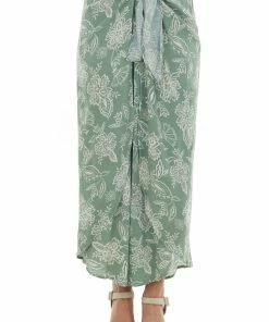Lush Clothing Faded Jade Floral Print Front Tie Wrap Pants 9 Lush Clothing Faded Jade Floral Print Front Tie Wrap Pants