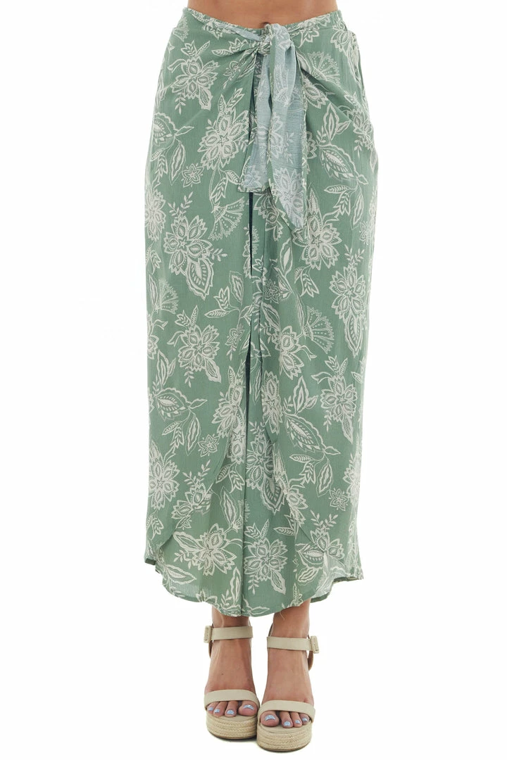 Lush Clothing Faded Jade Floral Print Front Tie Wrap Pants 5 Lush Clothing Faded Jade Floral Print Front Tie Wrap Pants