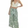 Lush Clothing Faded Jade Floral Print Front Tie Wrap Pants