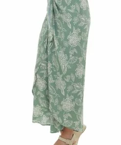 Lush Clothing Faded Jade Floral Print Front Tie Wrap Pants 10 Lush Clothing Faded Jade Floral Print Front Tie Wrap Pants
