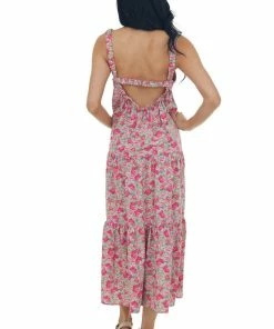 Hailey & Co Dresses Faded Magenta Floral Sleeveless Tiered Maxi Dress