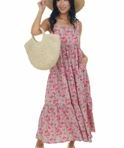 Hailey & Co Dresses Faded Magenta Floral Sleeveless Tiered Maxi Dress