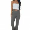 Illa Illa Bottoms Faded Olive Crossover Waist Ribbed Knit Flare Pants