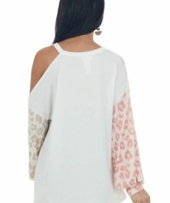 BiBi Faded Punch Leopard Print Colorblock Knit Top Tops