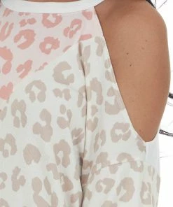 BiBi Faded Punch Leopard Print Colorblock Knit Top Tops