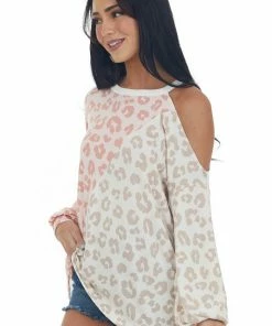 BiBi Faded Punch Leopard Print Colorblock Knit Top Tops