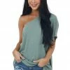 Ninexis Faded Sage One Shoulder Textured Knit Top