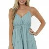 Very J Dresses Faded Sage Surplice Tiered Drawstring Cami Dress