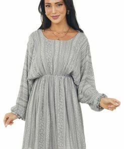 143 Story Faded Slate Printed Dolman Sleeve Short Dress