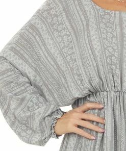 143 Story Faded Slate Printed Dolman Sleeve Short Dress