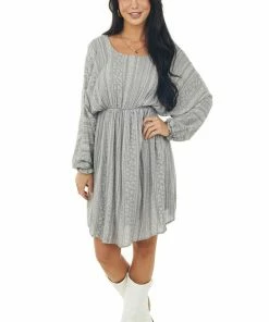 143 Story Faded Slate Printed Dolman Sleeve Short Dress