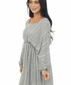 143 Story Faded Slate Printed Dolman Sleeve Short Dress