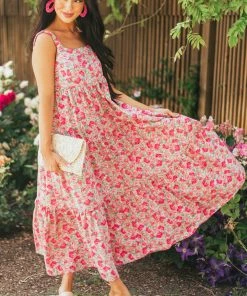 Hailey & Co Dresses Faded Magenta Floral Sleeveless Tiered Maxi Dress
