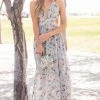 She + Sky Faded Teal Floral Cut Out Waist Maxi Dress 2 She + Sky Faded Teal Floral Cut Out Waist Maxi Dress