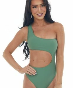 HYFVE Accessories Fern One Shoulder Ribbed Cut Out Swimsuit