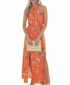 Staccato Dresses Fire Floral Print Halter Neck Maxi Dress