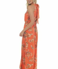 Staccato Dresses Fire Floral Print Halter Neck Maxi Dress