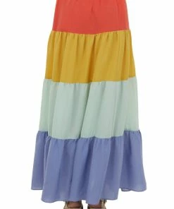 Eesome Bottoms Fire Orange Colorblock Tiered Maxi Skirt 9 Eesome Bottoms Fire Orange Colorblock Tiered Maxi Skirt