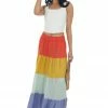 Eesome Bottoms Fire Orange Colorblock Tiered Maxi Skirt