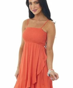 Peach Love Dresses Fire Smocked Sleeveless Mini Dress With Tulip Hem 11 Peach Love Dresses Fire Smocked Sleeveless Mini Dress With Tulip Hem